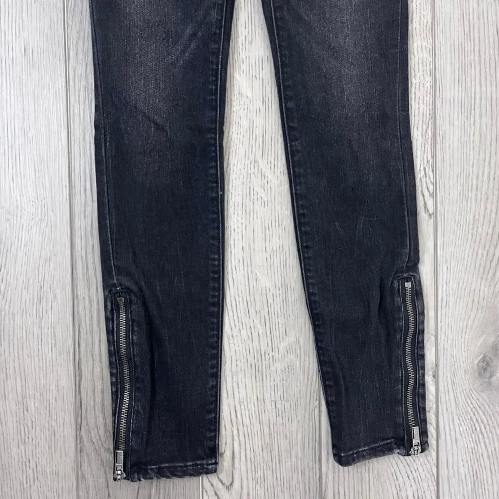 Athleta Sculptek Women Size 0 Black Ultra Skinny Zip Cotton Denim Ankle Jeans